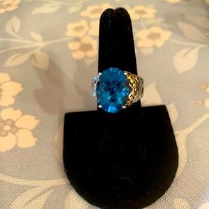 EFFY 8 carat London Blue Topaz Cushion Cut, SS 935, 18k Gold